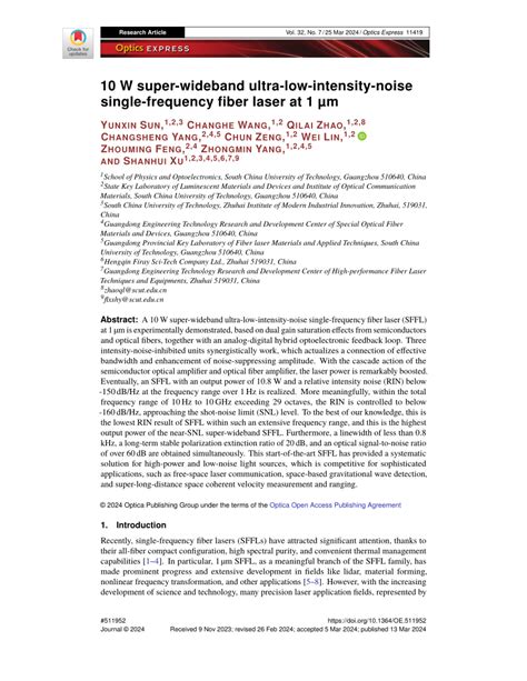 PDF 10 W Super Wideband Ultra Low Intensity Noise Single Frequency