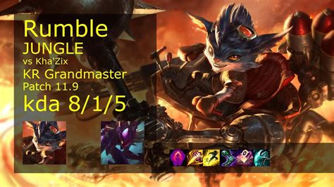 Rumble Jungle Vs Kha Zix KR Grandmaster 8 1 5 Patch 11 9 Gameplay