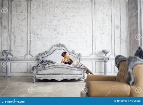 Pretty Slim Brunette Woman Resting In Luxury Room Stock Photo Image Of Fashion Brunette 46910938