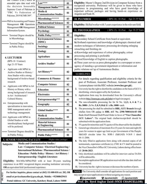 Government College University Lahore Announces Faculty Jobs 2024