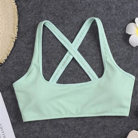 Ribbed Mint Green Cross Back Bikini Top Women S Fashion Tops Other