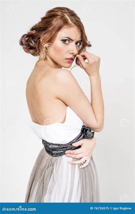 Portrait Of Brown Haired Romantic Girl With Naked Back Stock Image Image Of Adult Activities