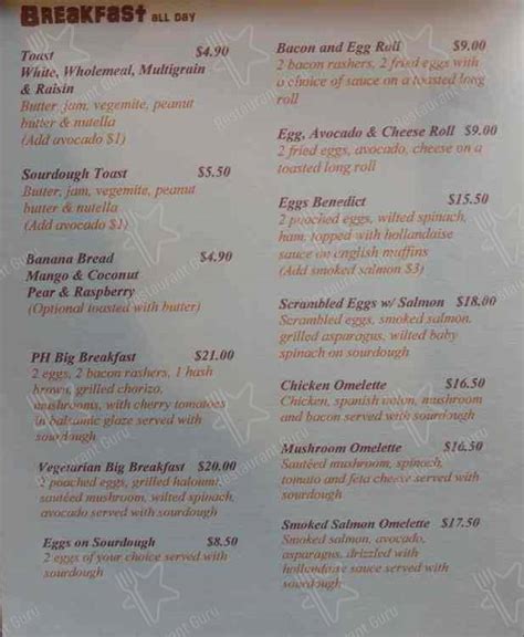 Menu At Port Hacking Cafe Caringbah