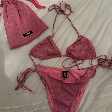 Pink Triangl Sparkly Bikini Set Worn Very Few Depop