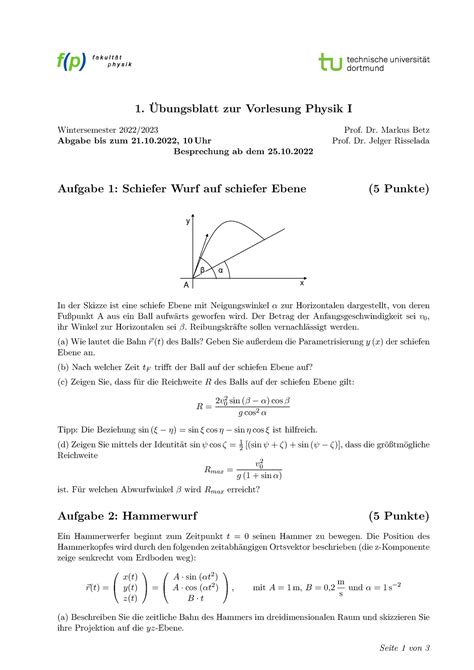 Physik 1 WS2223 Blatt 01Übungsblatt 1 Übungsblatt zur Vorlesung