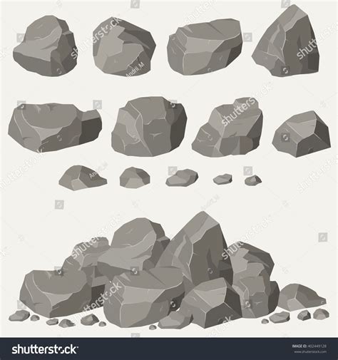 Rock Stone Cartoon In Isometric 3d Flat Style Set Of Different