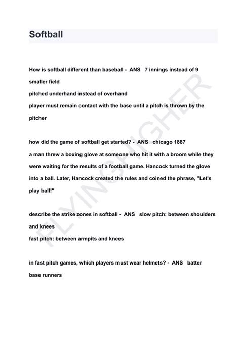 Softball Questions Answers A Graded Verified Softball