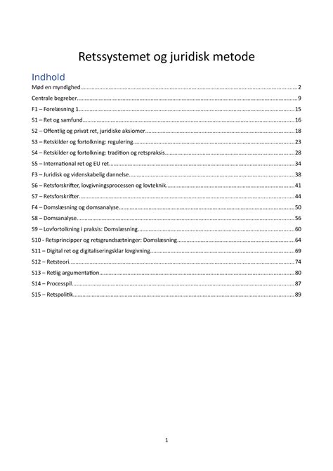 Retssystemet Og Juridisk Metode Samlede Noter Retssystemet Og
