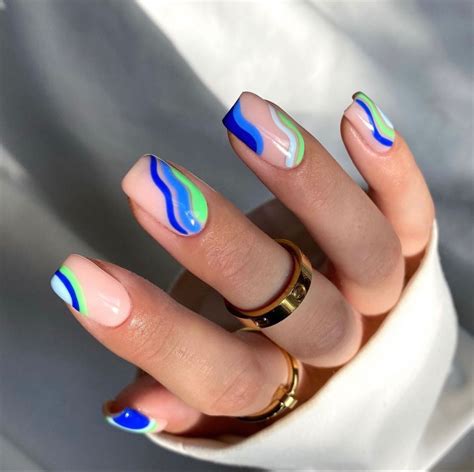 Blue Green Nails Multi Color Pastel Nails Summer Nails Spring 2021