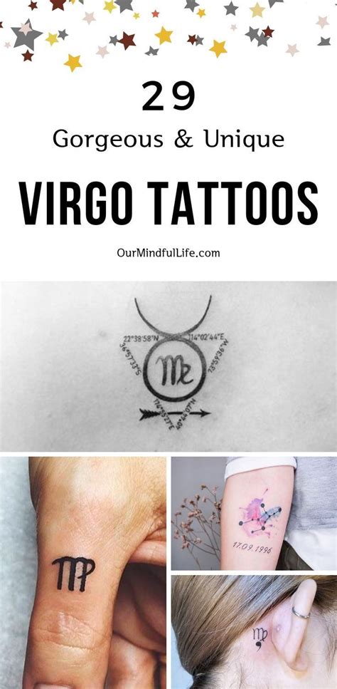 Various Tattoos With The Words Virgo Tattoo Written On Them And Stars