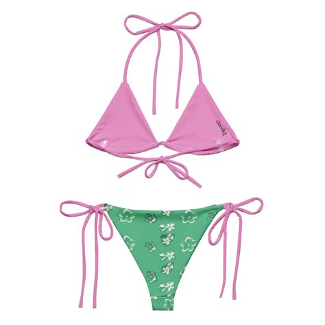 Green Bikini Floral Printed Bikini 90s 80s Floral Triangle Bikini