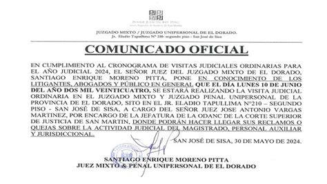 Comunicado Del Juzgado Mixto De El Dorado San Jos De Sisa Campa As