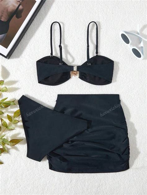Conjunto de Maiô Bikini de Decoração Preta de Metal de Verão peças SHEIN Brasil