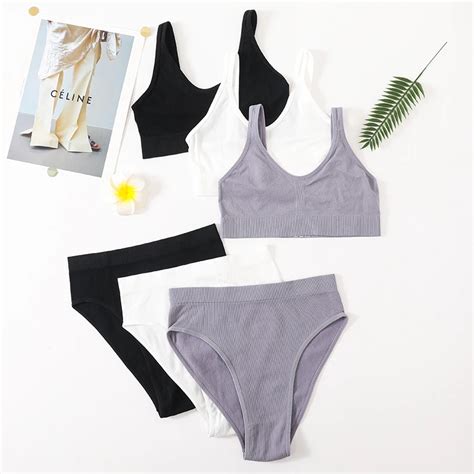 Women Seamless Bra Set Sexy Lingerie Wire Free Push Up Brassiere Bralette Unlined Female Crop