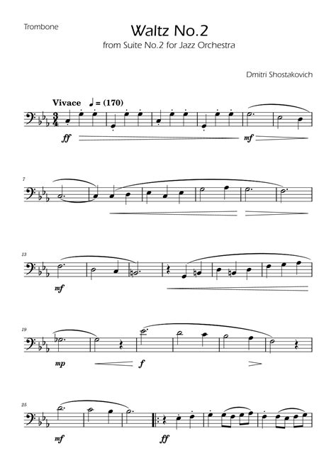 Dmitri Shostakovich Second Waltz Trombone Solo W Piano Arr Ygor Nunes Sheet Music