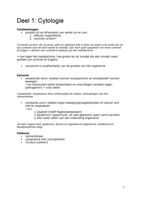 Cyto H1 Samenvatting Cytologie Histologie Deel 1 Cytologie