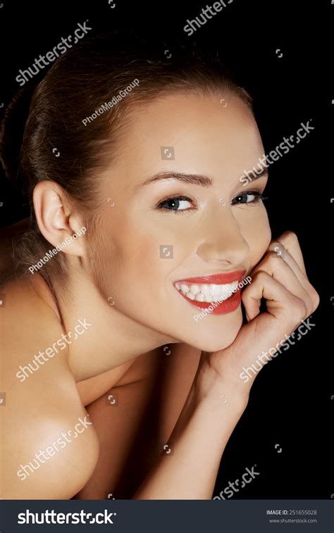 Portrait Smiling Nude Woman On Dark Stock Photo Shutterstock