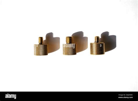 Row Of Camera Mount Hot Shoe Tripod Adapter Screws On White Isolated Background Stock Photo Alamy