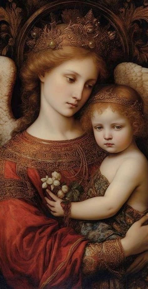 A Painting Of An Angel Holding A Child In Her Arms And Wearing A Tiara