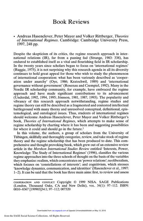 Pdf Book Review Of Theories Of International Regimes