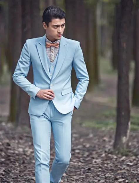 Sky Blue Blazer Men Formal Dress Latest Coat Pant Designs Suit Men Three Piece Set Marriage