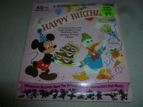 Vintage Walt Disney Happy Birthday 45 Rpm Record Vinyl Disneyland