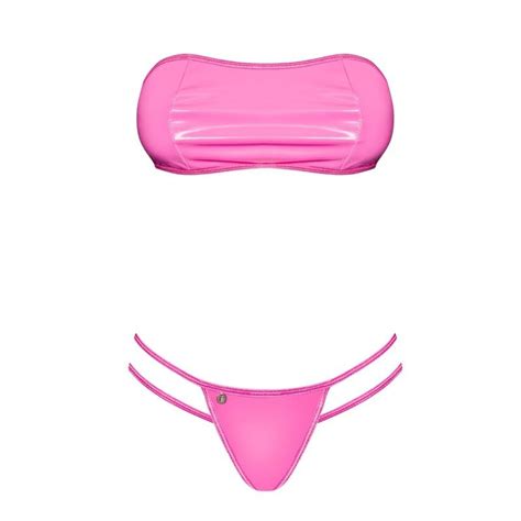 Sexy Damen Gogo Set Bikini In Latex Look Pink 29 95