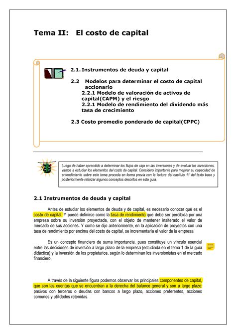 Tema II Costo De Capital 2 Instrumentos De Deuda Y Capital 2