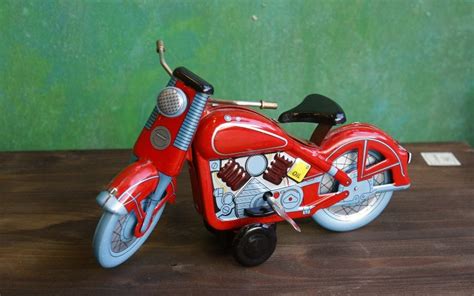 Vintage Tin Toy Motorcycle Red Motorcycle Motor Figurine Etsy