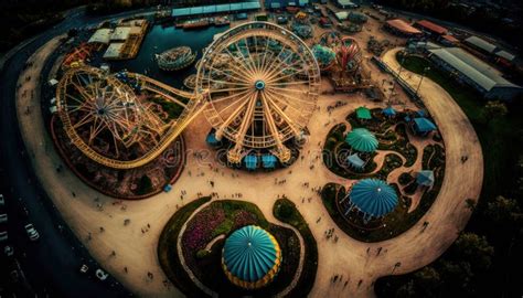 Aerial View Of A Large Amusement Park With Rides And Attractions Bird