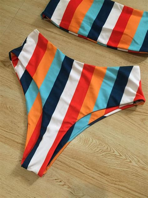 Rainbow Stripe Bikini Medium Women S Fashion Swimwear Bikinis Swimsuits On Carousell