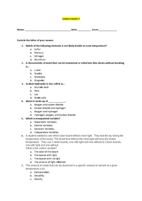 Grade Science Th Quarter Topics