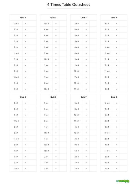 Generate and print your own #4timestables quiz sheets 📝 4️⃣https://www ...