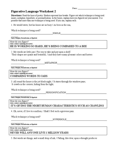 Figurative Language Identification PDF Metaphor Worksheets Library