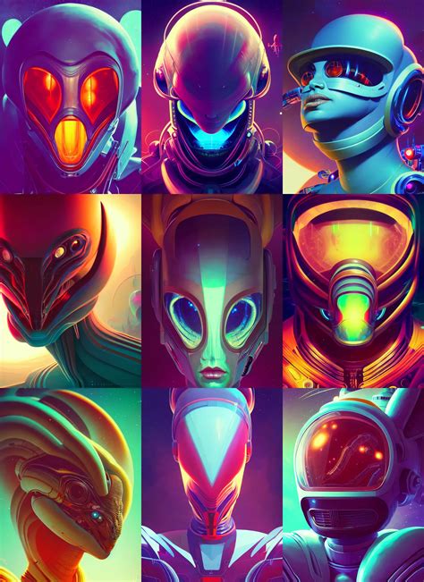 Krea Retrofuturistic Portrait Of A Biological Alien Creature Space