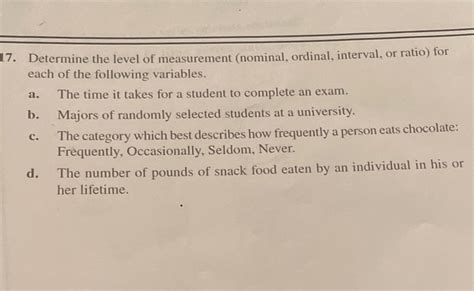 Solved Determine the level of measurement (nominal, | Chegg.com