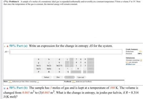 Solved (7\%) Problem 4: A sample of n moles of a monatomic | Chegg.com