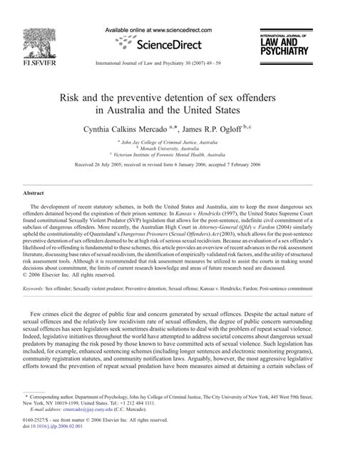 PDF Risk And The Preventive Detention Of Sex Offenders In Australia And The United States