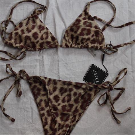 Zaful Leopard Bikini Cheeky Bottoms Never Worn Depop