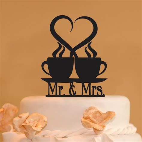 Mr And Mrs Coffee Cups With Heart Wedding Cake Topper Etsy