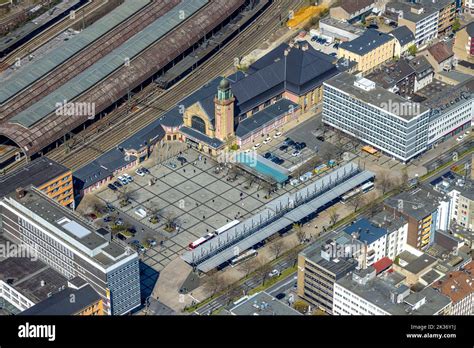 Aerial view, Hagen main station with station forecourt, middle town ...