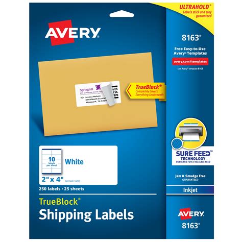 Avery TrueBlock Shipping Labels, Sure Feed Technology, Permanent Adhesive, 2" x 4", 250 Labels ...