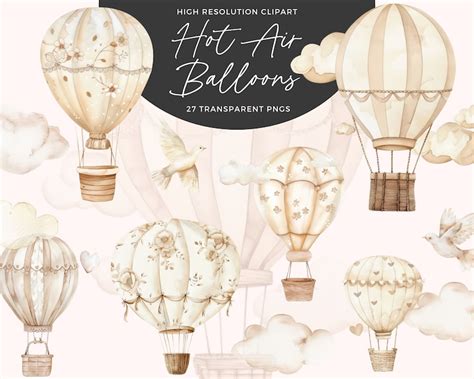 Watercolor Hot Air Balloon Clipart Bundle Hot Air Balloons Png Hot Air Balloon Graphics Baby