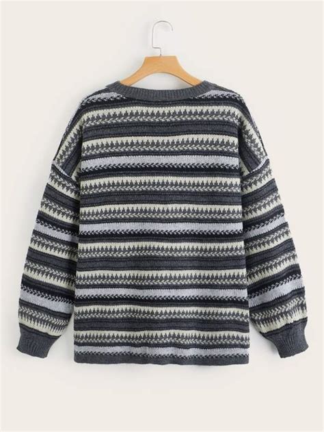 Academia Geo Pattern Drop Shoulder Sweater Shein Usa