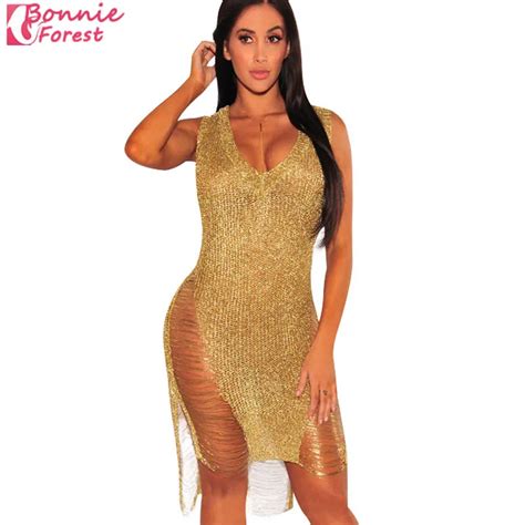 Bonnie Forest 2017 Bathing Suit Women New Gold Sexy Beach Cover Up V