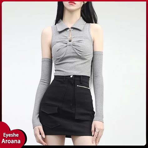 Jual COD Aroana Eyeshe Desain Ceruk POLO Kerah T Shirt Perempuan Musim Panas Hot Gadis