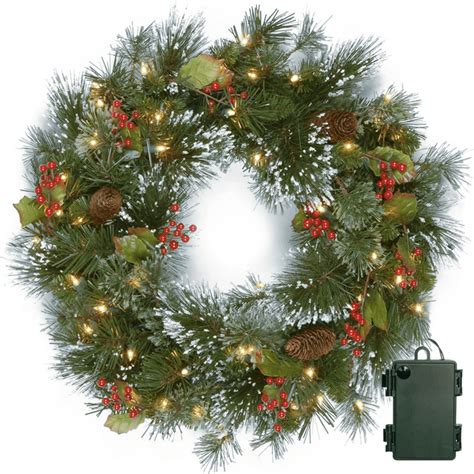 Pre-Lit Christmas Wreath for Front Door,24inch Battery Operated Lighted ...