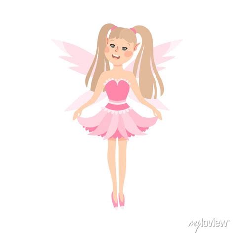 Cute Blonde Girl Fairy With Wings Lovely Winged Elf Princesses Wall Stickers Wand Pink