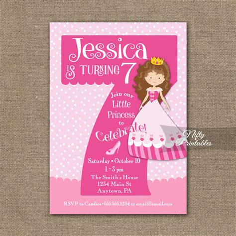 Invitation Card For 7th Birthday Girl Princess