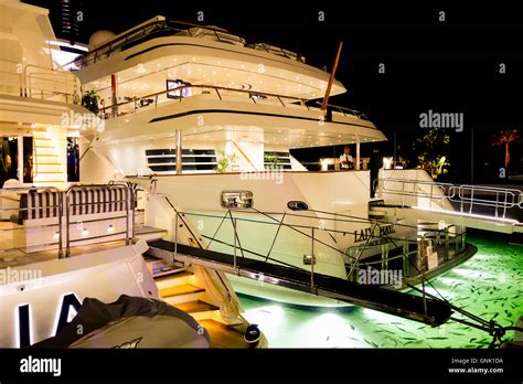 Lady Haya super yachts at Puerto Banus at night with nightlife and parties on boats, Marbella ...